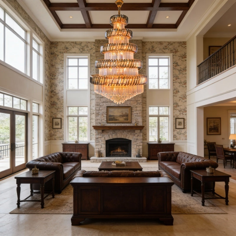 Tiered Crystal Chandelier with Gold Finish – Luxury Classic Ceiling Light