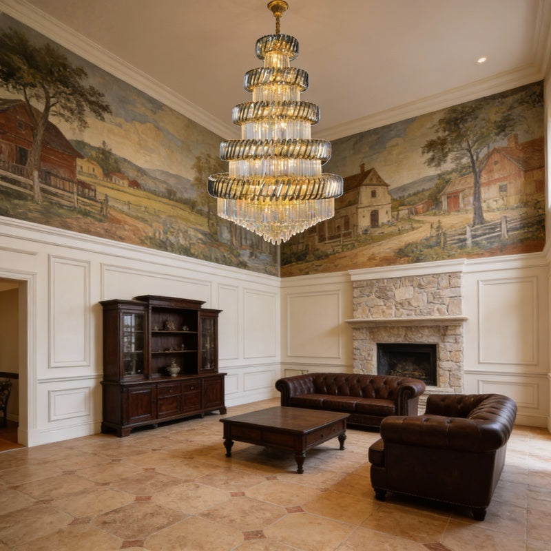 Tiered Crystal Chandelier with Gold Finish – Luxury Classic Ceiling Light