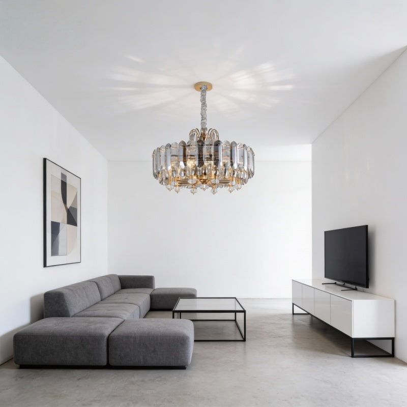 Luxury Crystal Chandelier with Gold Frame – Modern Statement Pendant Light