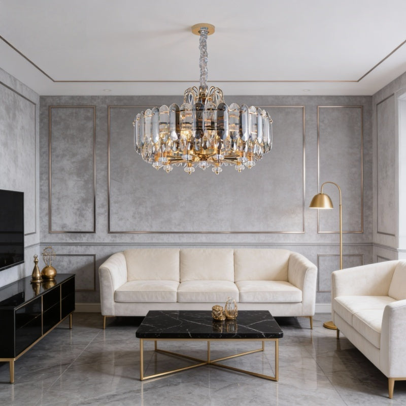 Luxury Crystal Chandelier with Gold Frame – Modern Statement Pendant Light