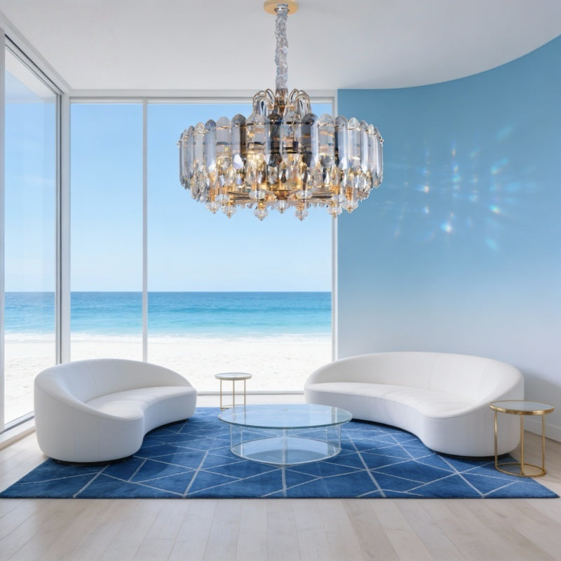 Luxury Crystal Chandelier with Gold Frame – Modern Statement Pendant Light