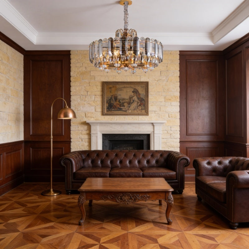 Luxury Crystal Chandelier with Gold Frame – Modern Statement Pendant Light