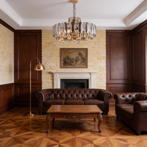 Luxury Crystal Chandelier with Gold Frame – Modern Statement Pendant Light