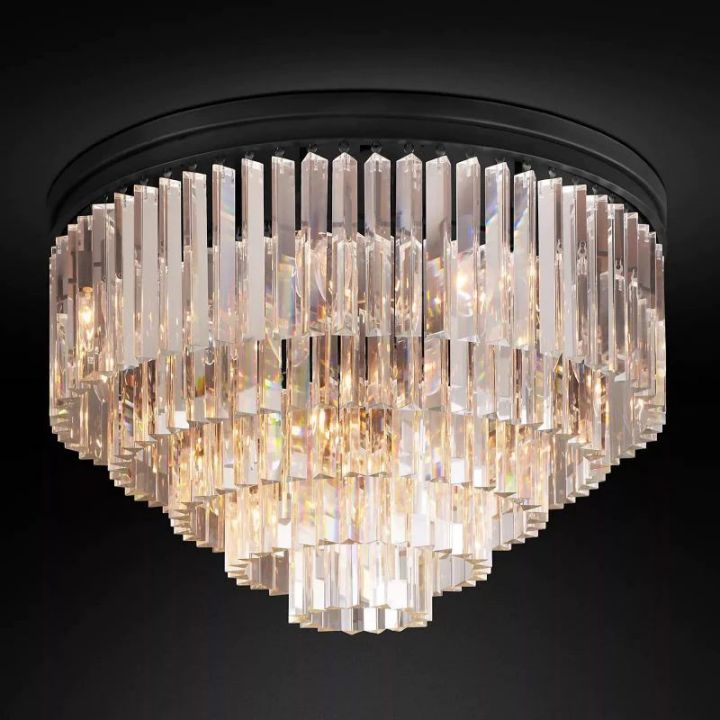 1920s Odeon Crystal Art Deco Round Flushmount 32"