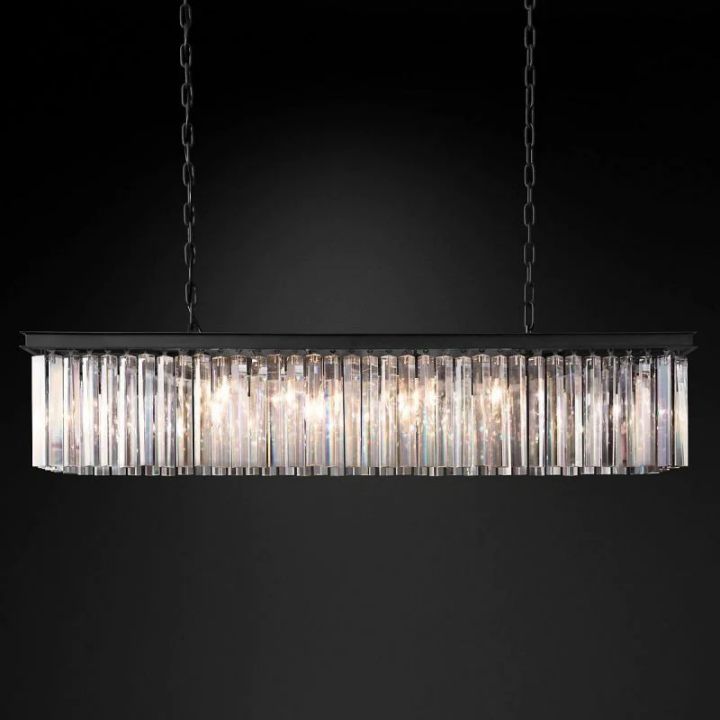 1920s Odeom Crystal Art Deco Single Rectangular Chandelier 49"W/60"W