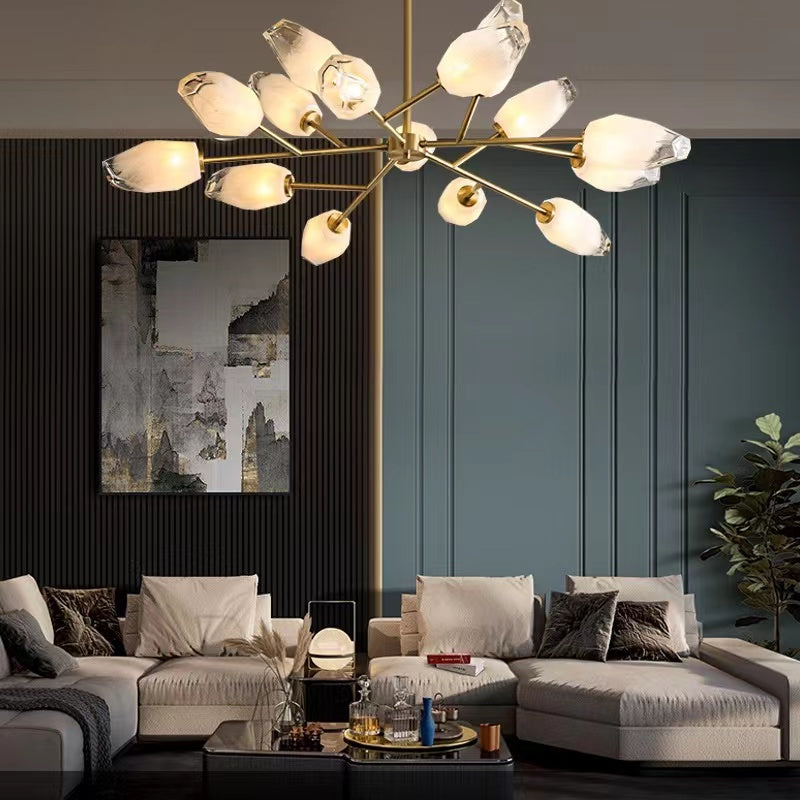 chandelierchandeliers,ice,stone,glass,copper,multi-head,gold,luxury,creative,art,bedroom,living room,dining room,ceiling,entryance,foyer,Ice Block Brushed Brass Mid Century Ceiling Light Fixtures Modern Pendant Light