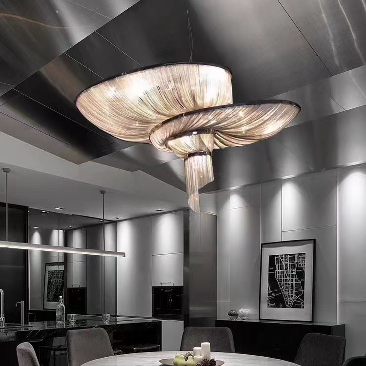 Epoque LED Chandelier,chandelier,chandeliers,tessel,tassel,aluminum,iron,art,creative,spiral,trendy,fashion,oversized,big,huge,large,extra large,modern,chain,living room,foyer,stairs,dining room