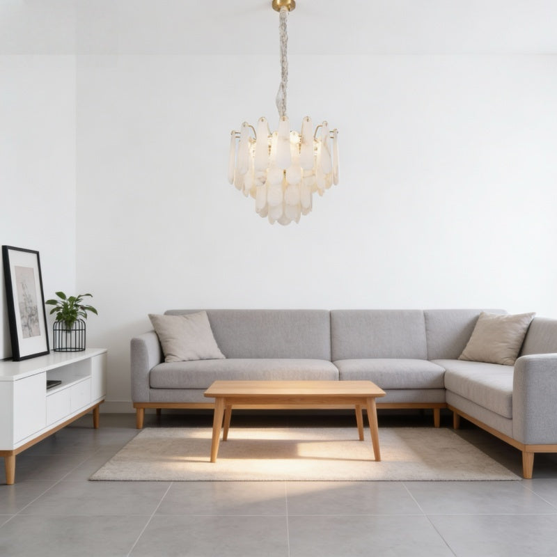 Modern Organic Glass Chandelier Pendant with Brass Accents