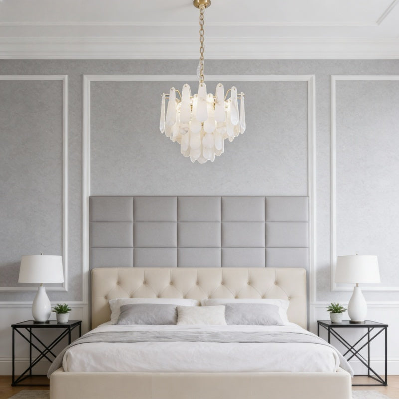 Modern Organic Glass Chandelier Pendant with Brass Accents