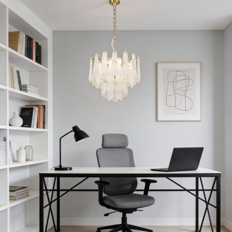Modern Organic Glass Chandelier Pendant with Brass Accents
