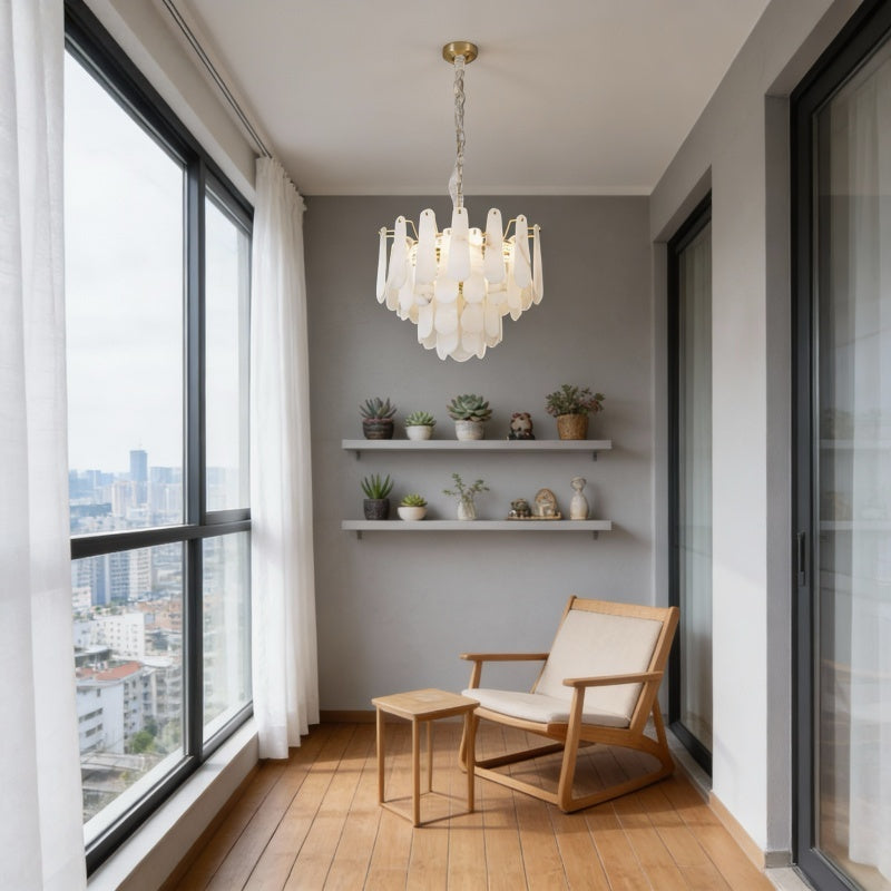 Modern Organic Glass Chandelier Pendant with Brass Accents