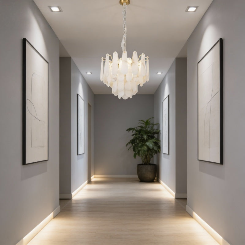 Modern Organic Glass Chandelier Pendant with Brass Accents