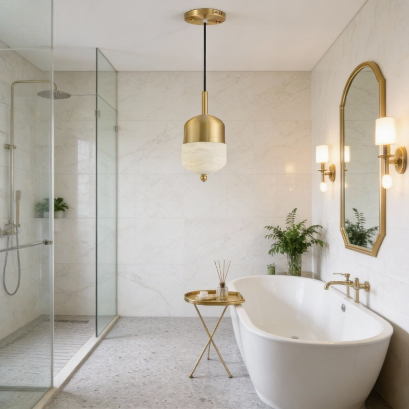 Modern Brass Pendant Light with Frosted Glass Shade