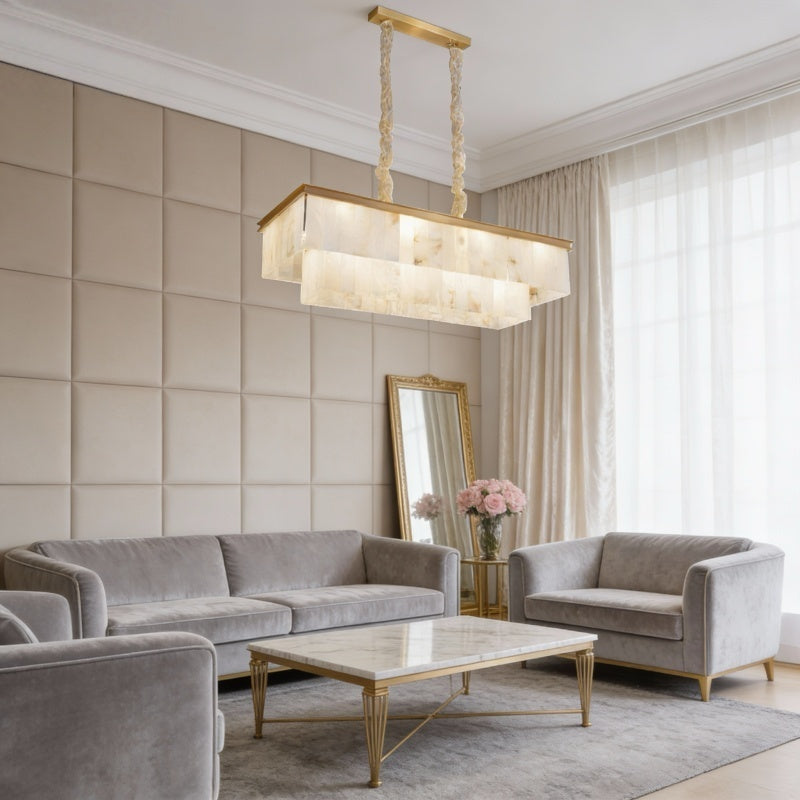 Alabaster Pendant Light with Brass Frame