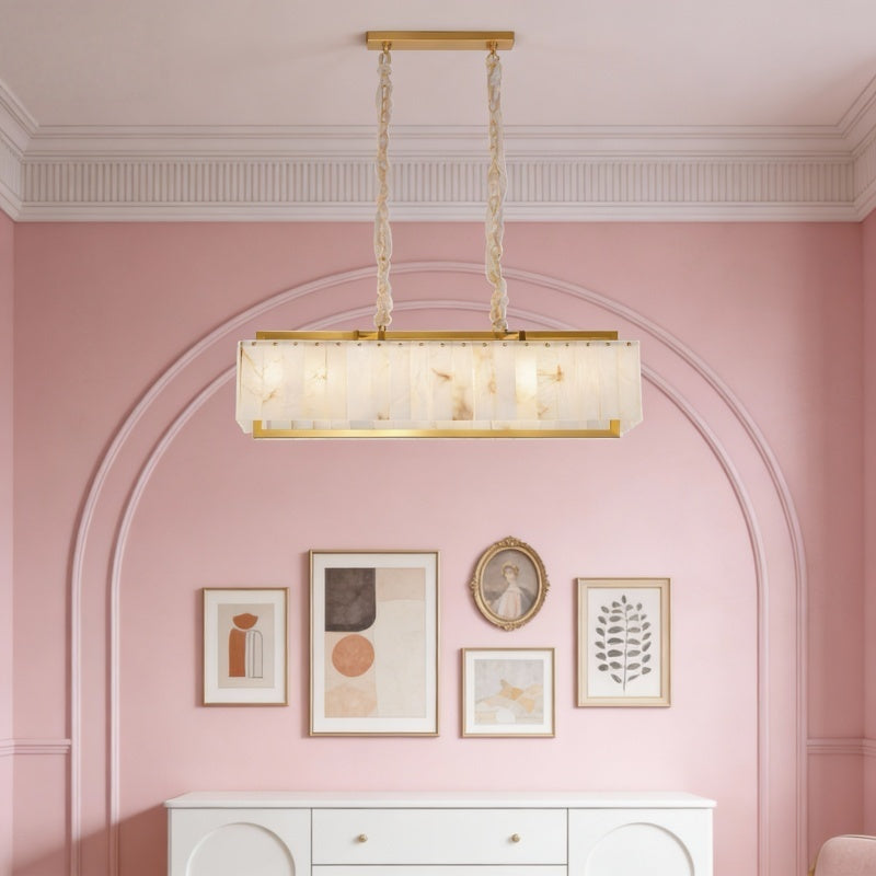 Luxury Rectangular Alabaster Pendant Light with Brass Frame