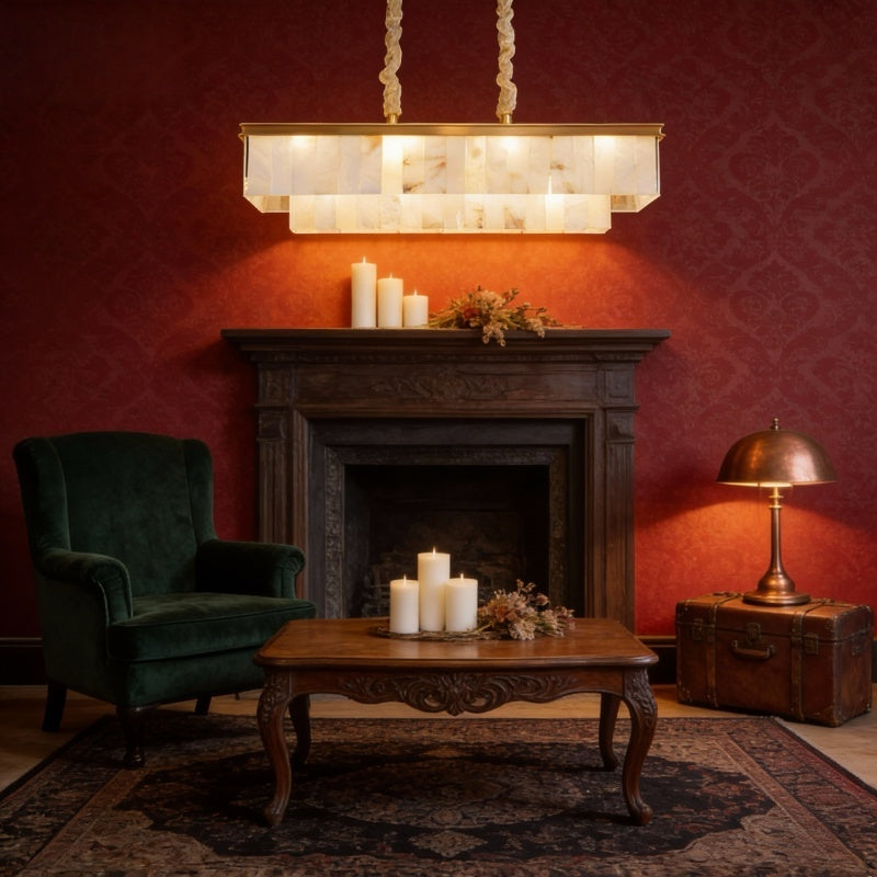 Alabaster Pendant Light with Brass Frame