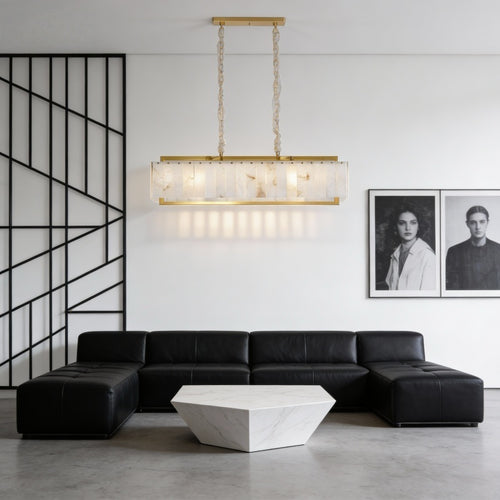 Luxury Rectangular Alabaster Pendant Light with Brass Frame