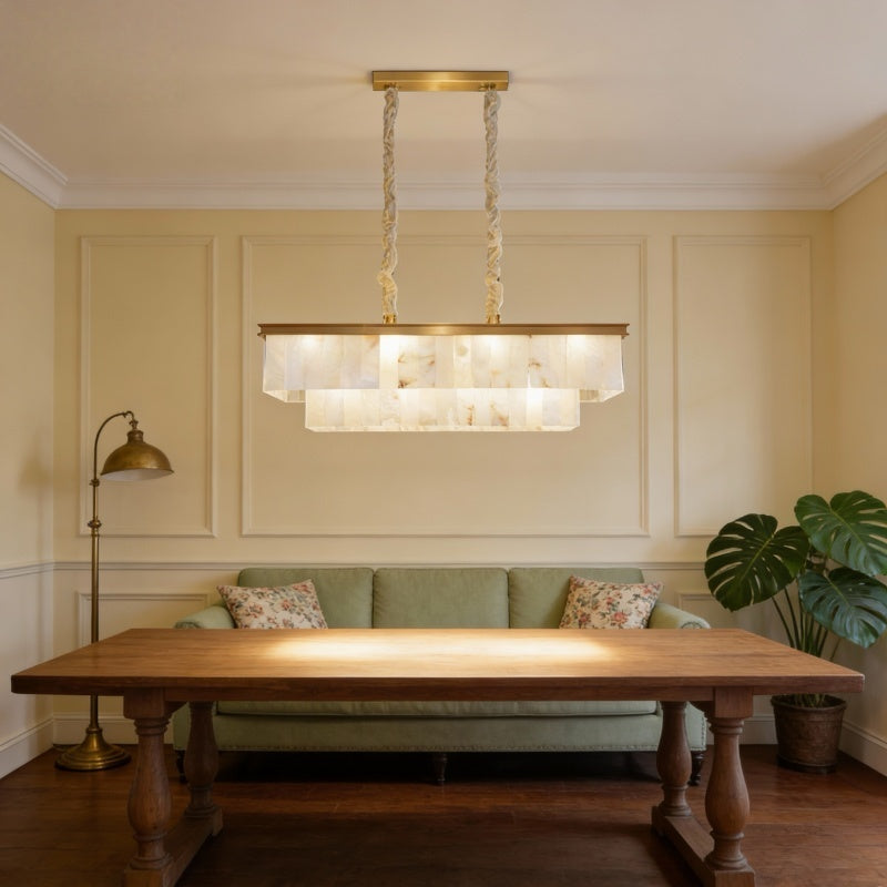 Alabaster Pendant Light with Brass Frame
