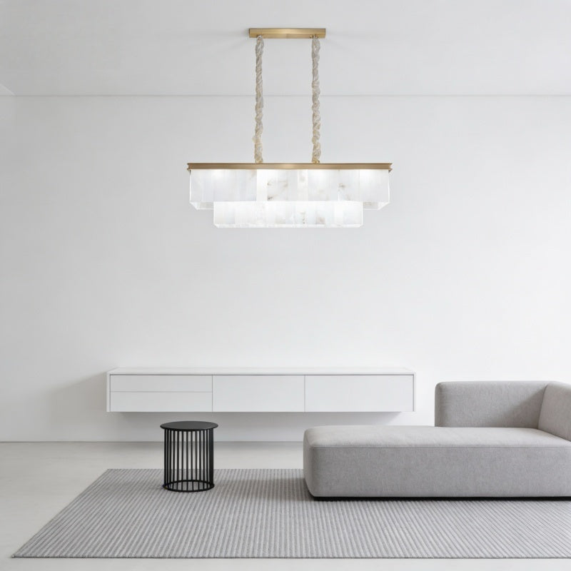 Alabaster Pendant Light with Brass Frame