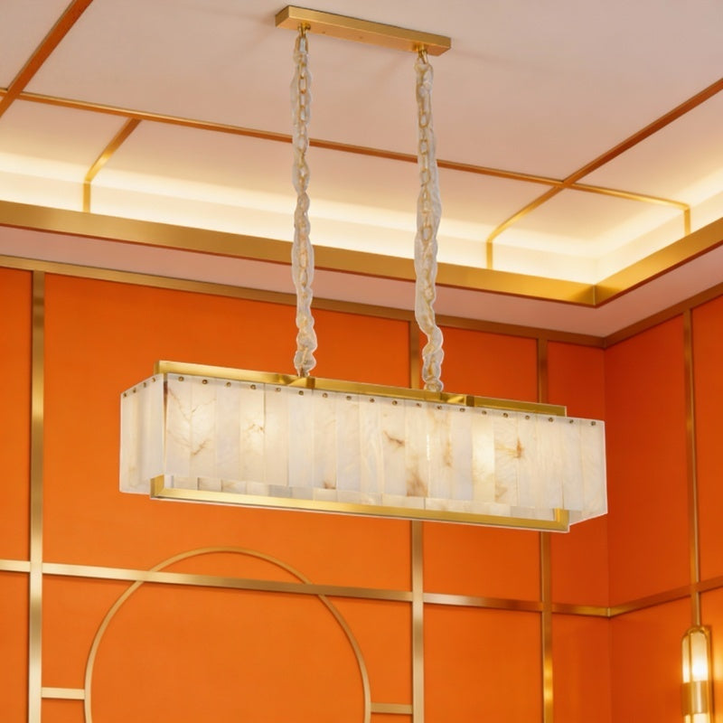 Luxury Rectangular Alabaster Pendant Light with Brass Frame