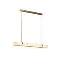 Elegant Alabaster Linear Brass Chandelier with LED Glow