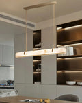 Elegant Alabaster Linear Brass Chandelier with LED Glow