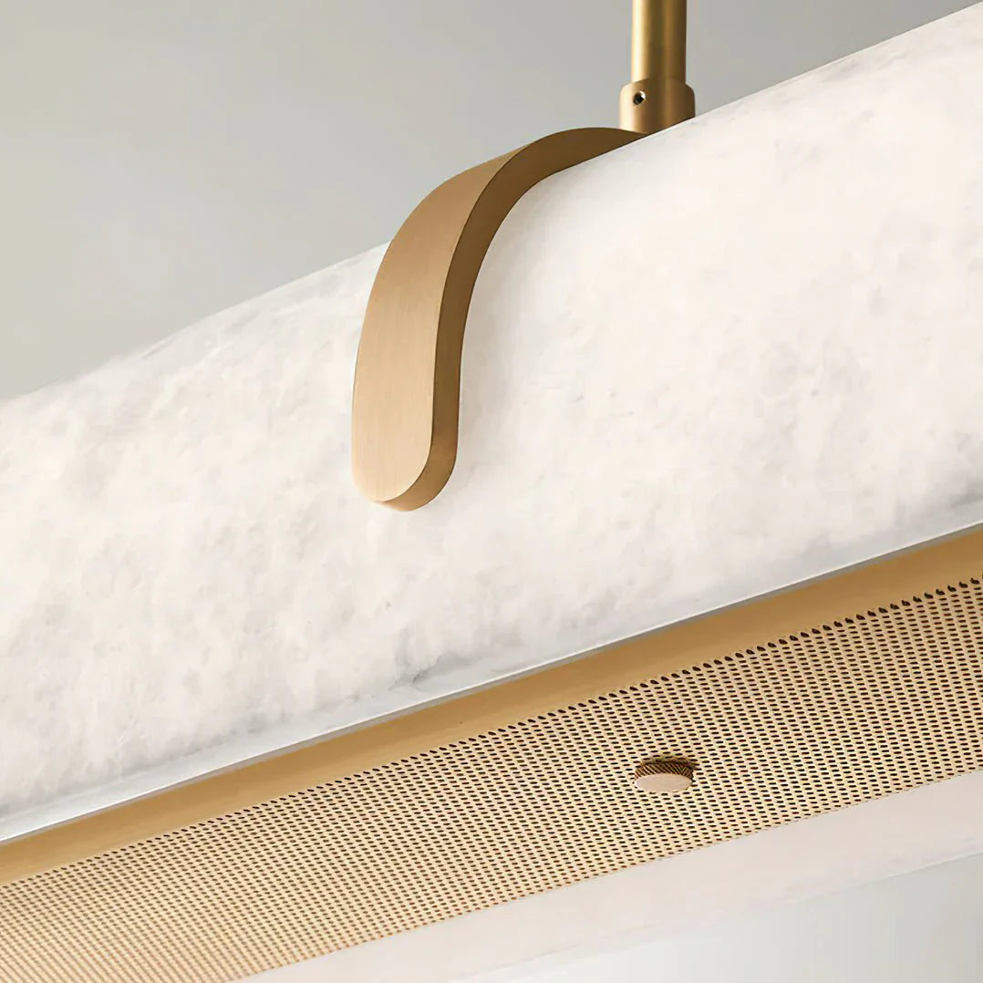 Elegant Alabaster Linear Brass Chandelier with LED Glow