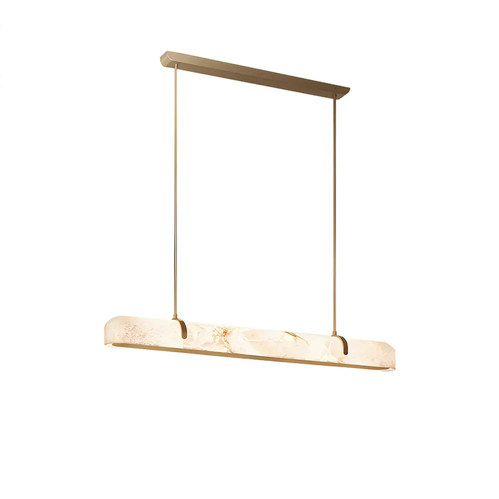 Elegant Alabaster Linear Brass Chandelier with LED Glow