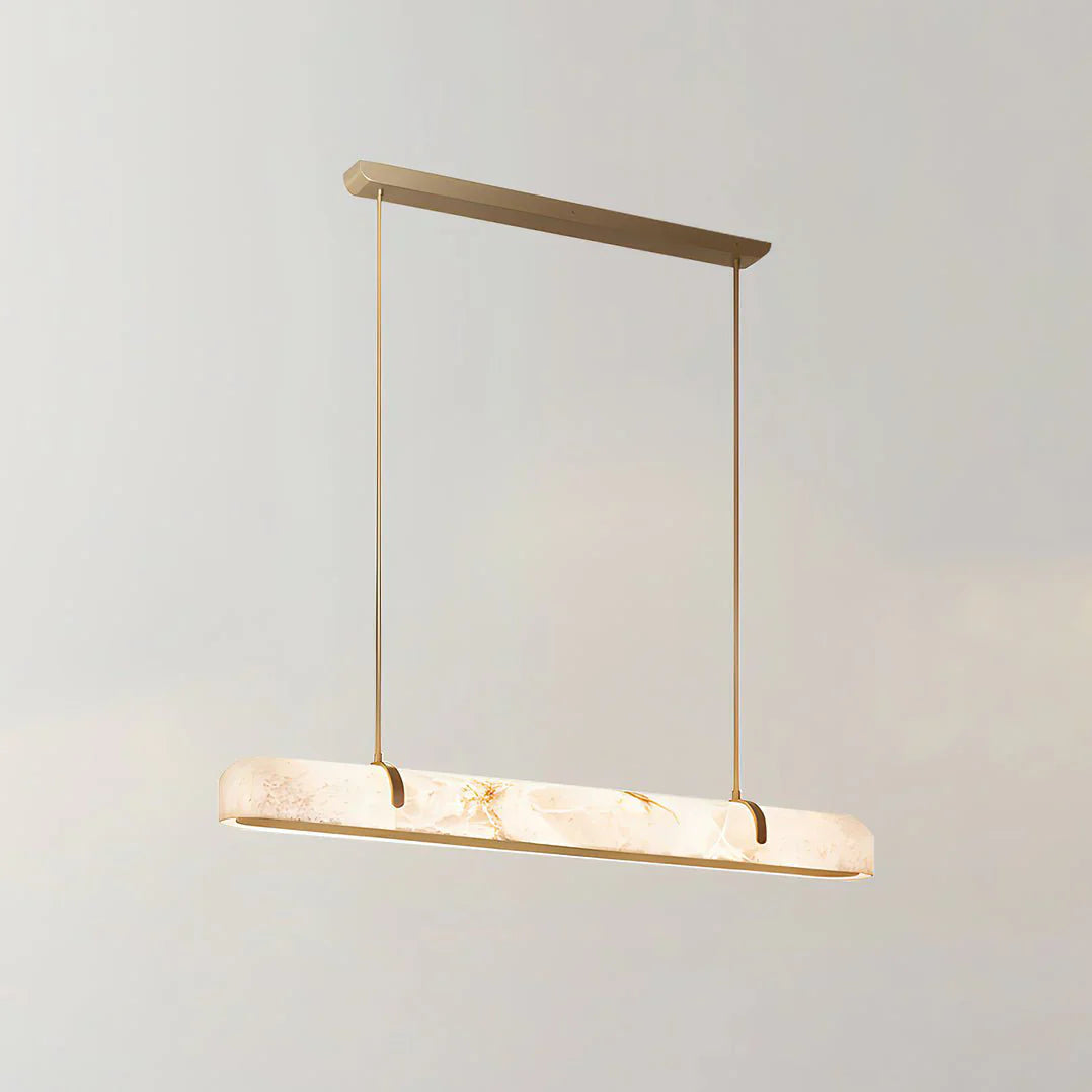 Elegant Alabaster Linear Brass Chandelier with LED Glow