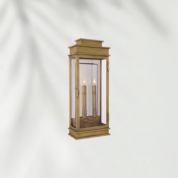 Modern Linear Outdoor Wall Lantern – Classic Glass Box Sconce with Dual Candle Lights