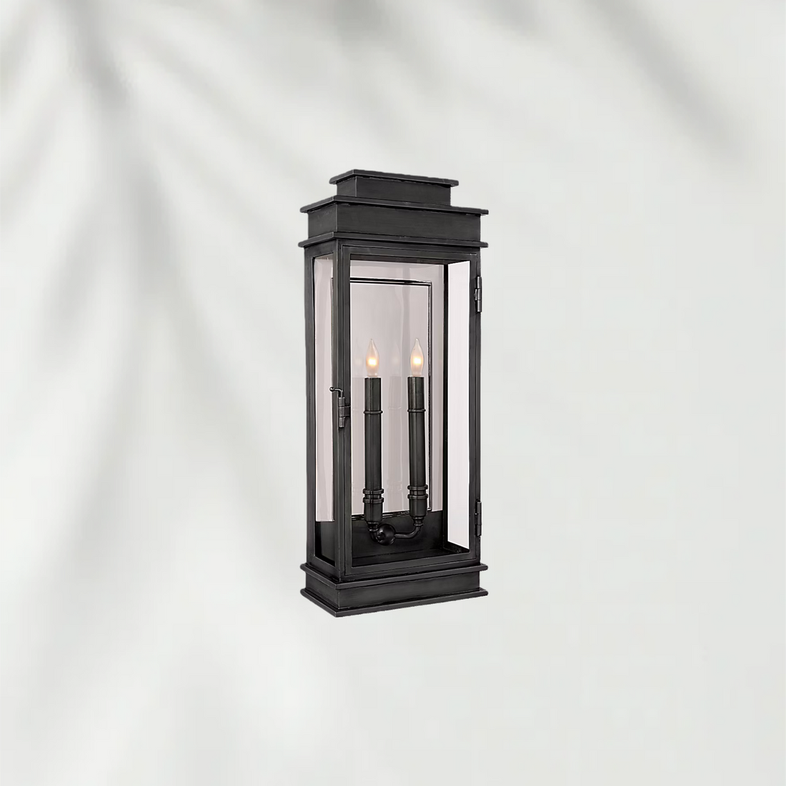 Modern Linear Outdoor Wall Lantern – Classic Glass Box Sconce with Dual Candle Lights