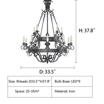 Vintage Iron Simple Candle Art Chandelier for Living Room / Villa / Stairs