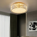 Hotel Gold Flush Mount Ceiling Lighting Fixture Round Crystal Chandelier D15.8