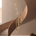 Minimalism Foyer Staircase Ceiling Chandelier Modern Pendant Lighting Fixture For Living Room Entryway In Gold/ Black Finish